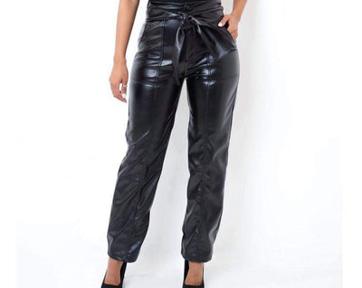Black Leather Bow Pants